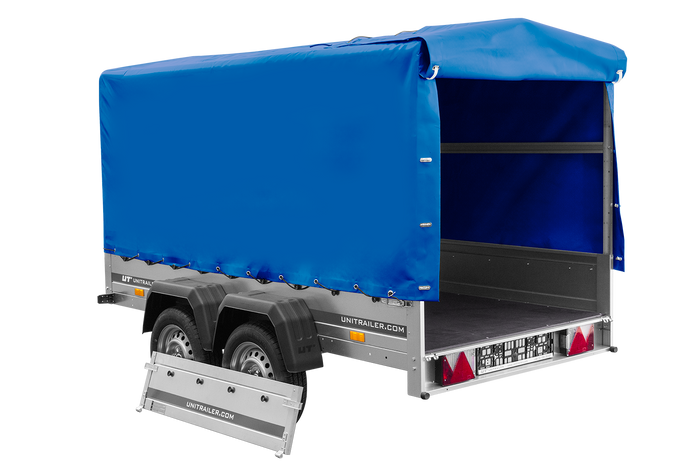 Dvounápravový přívěs 264x125 UNITRAILER GARDEN 264/2 KIPP s rámem H-1100 a modrou plachtou