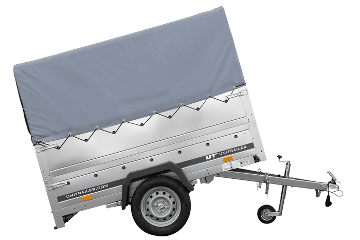 Lehký přívěs na pružinách 200x125 UNITRAILER GARDEN 201/R KIPP s bočnicemi BIS, rámem H-800 a šedým krytem