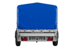 Jednonápravový přívěs s hliníkovými bočnicemi 200x125 Unitrailer Garden 201 KIPP ALU s rámem H-800 a modrým krytem