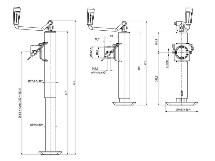 Klikový zvedák SIMOL S.170033 pro sklápění a vykládání přívěsu 1300 kg