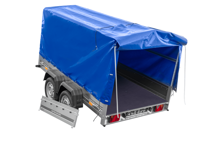 Dvounápravový přívěs 264x150 UNITRAILER GARDEN 265/2 KIPP s rámem H-1100 a modrým krytem