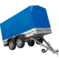 Przyczepka dwuosiowa 264x125 UNITRAILER GARDEN 264/2 KIPP ze stelażem H-1100 i plandeką niebieską
