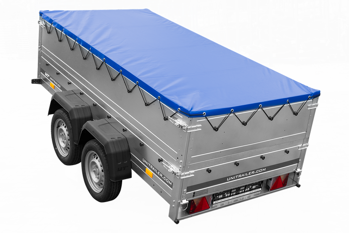 Dvounápravový přívěs 264x125 UNITRAILER GARDEN 264/2 KIPP s bočnicemi BIS a modrým krytem