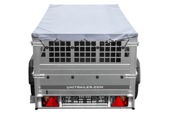 Jednonápravový přívěs 200x106 UNITRAILER GARDEN 200 KIPP s pletivovými bočnicemi a šedou plachtou
