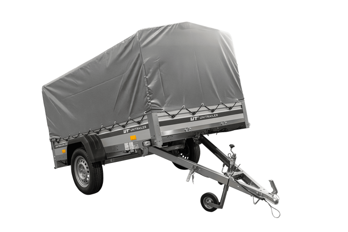 Jednonápravový přívěs s hliníkovými bočnicemi 230x125 Unitrailer Garden 230 KIPP ALU s rámem H-800 a šedým krytem