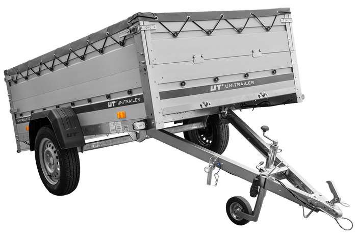 Jednonápravový přívěs s hliníkovými bočnicemi 230x125 Unitrailer Garden 230 KIPP ALU s bočnicemi BIS, rámem H-0 a šedým krytem