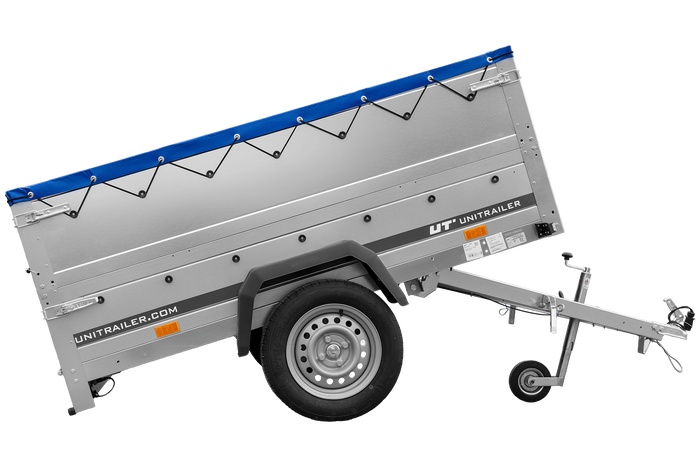 Přívěs za auto 200x125 UNITRAILER GARDEN 201 KIPP s bočnicemi BIS a modrou plachtou