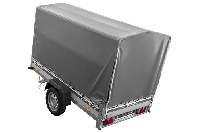 Přívěs za auto s hliníkovými bočnicemi 230x125 Unitrailer Garden 230 KIPP ALU s rámem H1100 a šedým krytem