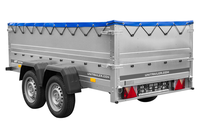 Dvounápravový přívěs 264x125 UNITRAILER GARDEN 264/2 KIPP s bočnicemi BIS a modrým krytem