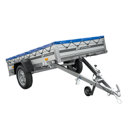 Jednonápravový přívěs s hliníkovými bočnicemi 230x125 Unitrailer Garden 230 KIPP ALU s rámem H-0 a modrým krytem
