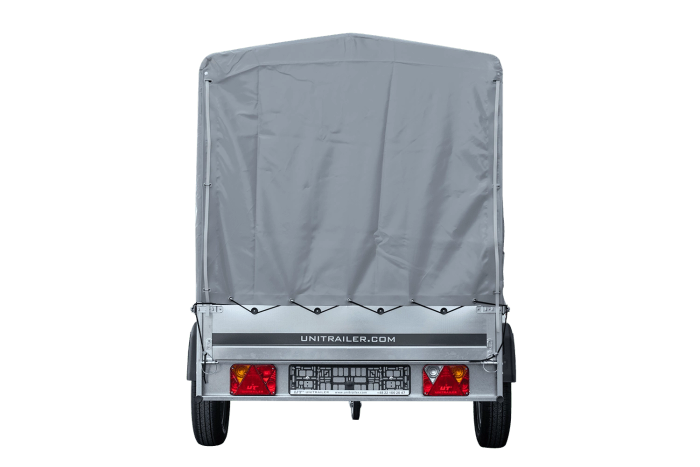 Přívěs za auto na pružinách 264x125 UNITRAILER GARDEN 264/R KIPP s rámem H-1100 a šedým krytem