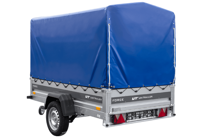 Přívěs za auto na pružinách 230x125 UNITRAILER FORCE 230/R KIPP s rámem H-1100 a modrým krytem