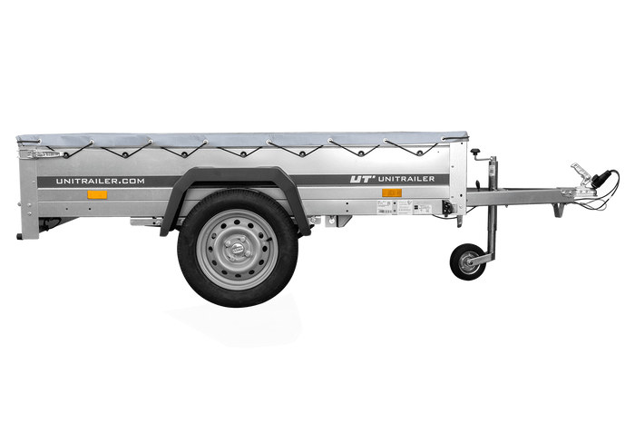 Přívěs za auto na pružinách 200x125 UNITRAILER GARDEN 201/R KIPP s rámem H-0 a šedým krytem