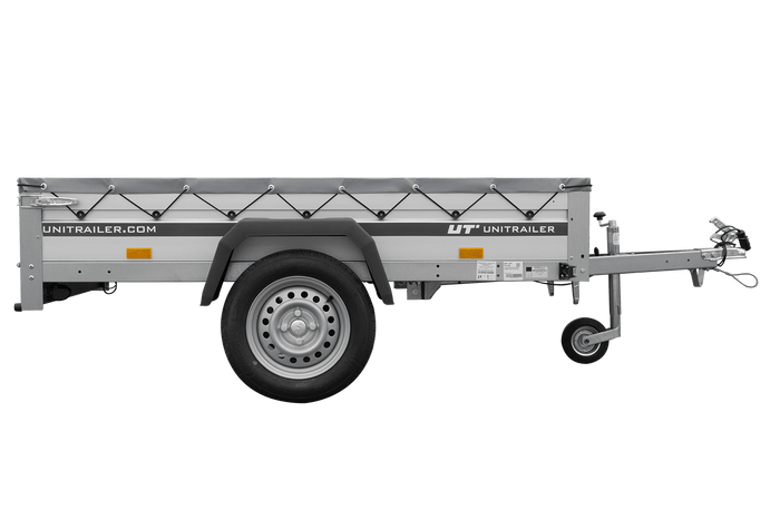 Jednonápravový přívěs s hliníkovými bočnicemi 200x125 Unitrailer Garden 201 KIPP ALU s rámem H-0 a šedým krytem