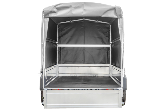 Přívěs za auto na pružinách 230x125 UNITRAILER GARDEN 230/R KIPP s rámem H-1100 a šedým krytem