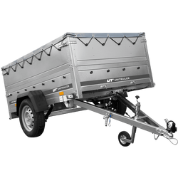 Lehký přívěs na pružinách 200x125 UNITRAILER GARDEN 201/R KIPP s bočnicemi BIS, rámem H-0 a šedou plachtou