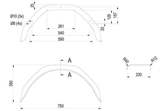 Blatník pro přívěs 14-15" DE HAAN HMHR 2275 podběh kol 750/220 mm