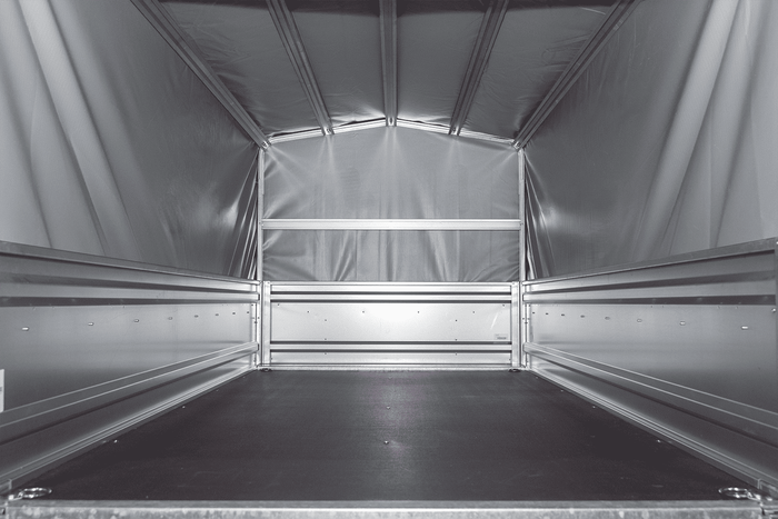 Jednonápravový přívěs 230x125 UNITRAILER FORCE 230 KIPP s rámem H-800 a šedou plachtou