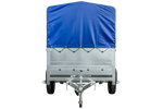 Lehký přívěs 230x125 UNITRAILER GARDEN 230 KIPP s bočnicemi BIS, rámem H-800 a modrým krytem