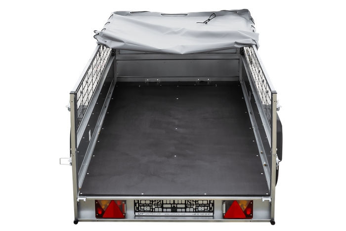 Jednonápravový přívěs 264x125 UNITRAILER GARDEN 264 KIPP s pletivovými bočnicemi a šedou plachtou