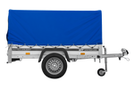 Jednonápravový přívěs s hliníkovými bočnicemi 200x125 Unitrailer Garden 201 KIPP ALU s rámem H-800 a modrým krytem