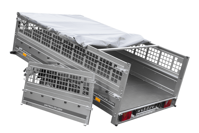 Lehký přívěs 264x150 UNITRAILER GARDEN 265 KIPP s pletivovými bočnicemi, rámem H-0 a šedým krytem