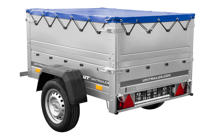 Lehký přívěs 150x106 UNITRAILER GARDEN 150 KIPP s bočnicemi BIS a modrým krytem
