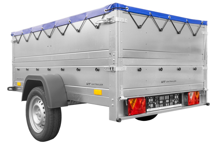 Přívěs za auto 200x125 UNITRAILER GARDEN 201 KIPP s bočnicemi BIS a modrou plachtou