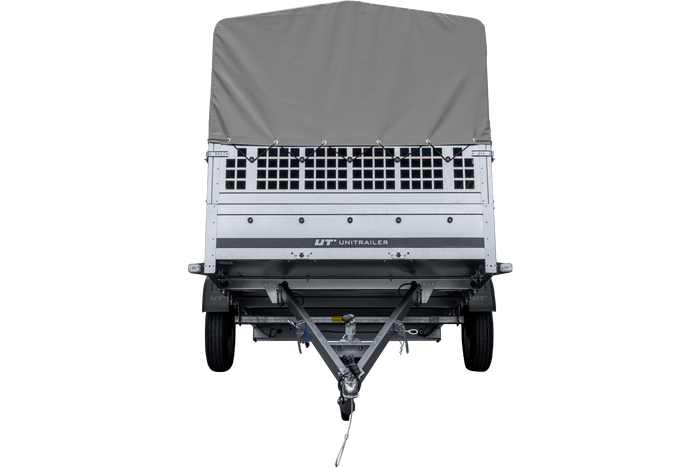 Přívěs za auto 264x150 UNITRAILER GARDEN 265 KIPP se síťovanými bočnicemi, rámem H-800 a šedým potahem