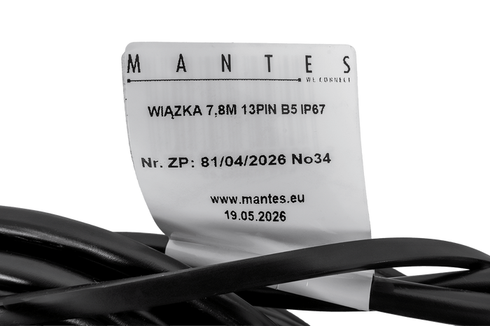 Elektroinstalace MANTES, kabelový svazek pro přívěs na loď 7,8 m, 13pinová zástrčka, 2x5pinové bajonety