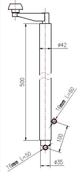 Ruční zvedák UNITRAILER pro sklápění a vykládku přívěsu o hmotnosti 1000 kg, 500–865 mm