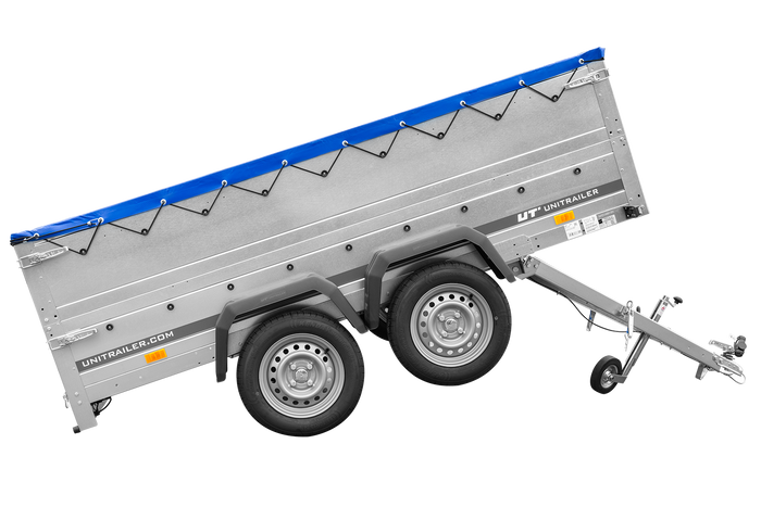Dvounápravový přívěs 264x125 UNITRAILER GARDEN 264/2 KIPP s bočnicemi BIS a modrým krytem