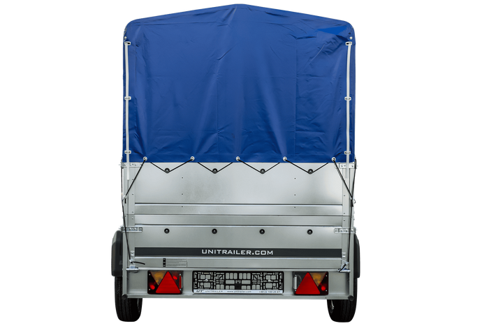 Lehký přívěs 230x125 UNITRAILER GARDEN 230 KIPP s bočnicemi BIS, rámem H-800 a modrým krytem