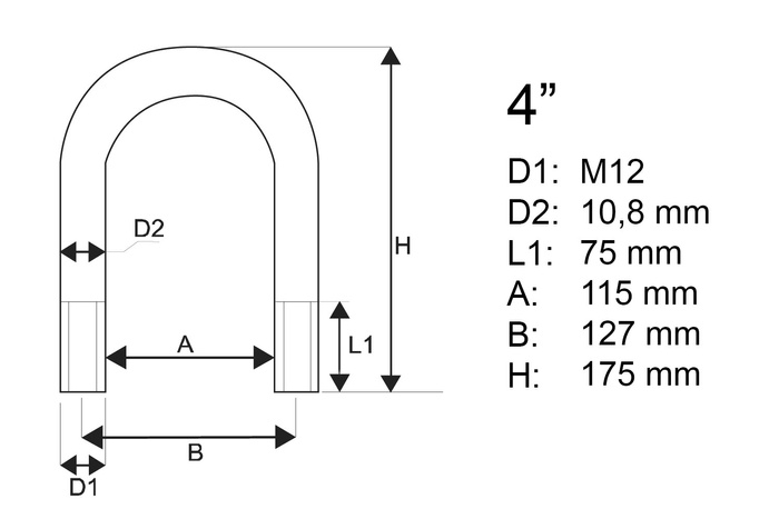 Třmen z kruhové oceli M12 s maticemi a podložkami 115/175