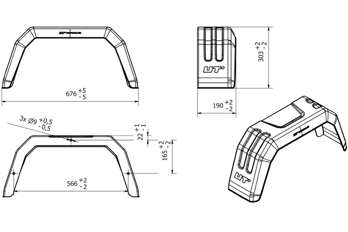 Sada dvou blatníků pro přívěs 13-14" UNITRAILER, ploché podběhy 676/190 mm