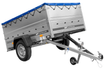 Přívěs za auto 200x125 UNITRAILER GARDEN 201 KIPP s bočnicemi BIS a modrou plachtou