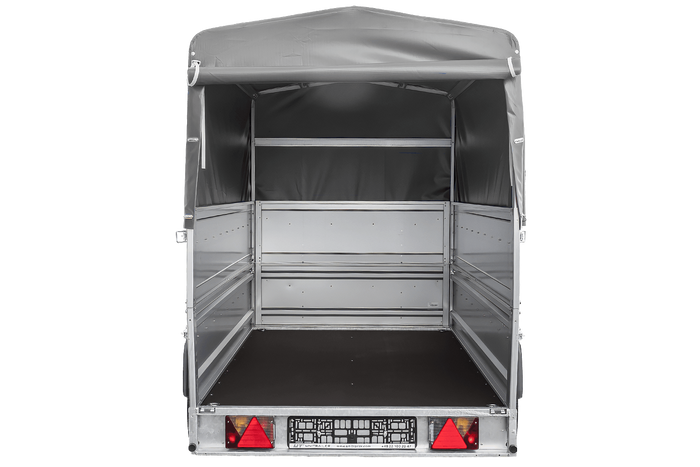 Přívěs za auto 264x125 UNITRAILER FORCE 264 KIPP s bočnicemi BIS, rámem H-800 a šedou plachtou