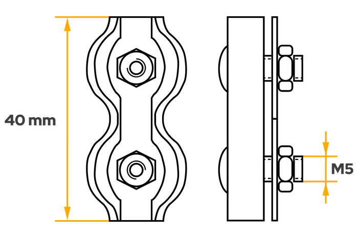 Dvojitá sedlová lanová svorka DROMET ZLS.4 pro lana o průměru 4 mm