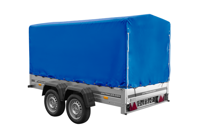Dvounápravový přívěs 264x125 UNITRAILER GARDEN 264/2 KIPP s rámem H-1100 a modrou plachtou