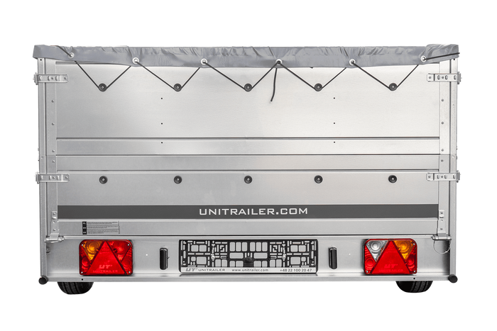 Přívěs za auto na pružinách 264x150 UNITRAILER GARDEN 265/R KIPP s bočnicemi BIS, rámem H-0 a šedým krytem