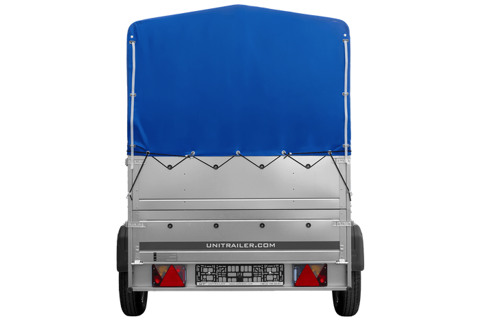 Jednonápravový přívěs 200x125 UNITRAILER GARDEN 201 KIPP s bočnicemi BIS, rámem H-800 a modrým krytem