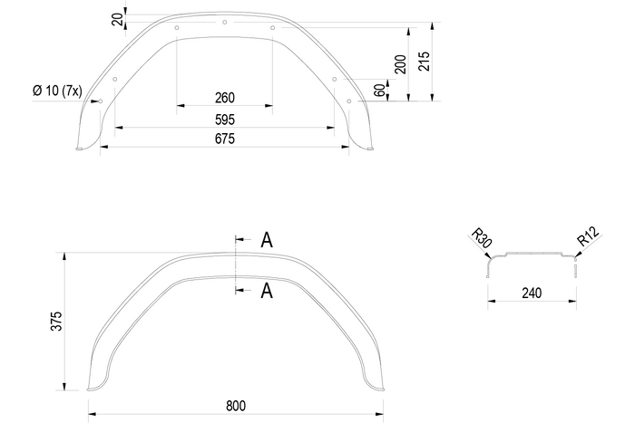 Sada dvou blatníků na přívěs 15-16" DE HAAN HMK 2480, podběhy 800/240mm