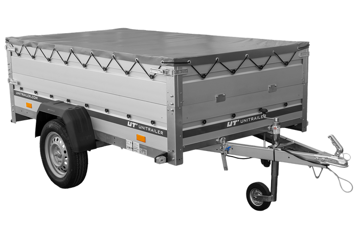 Jednonápravový přívěs s hliníkovými bočnicemi 230x125 Unitrailer Garden 230 KIPP ALU s bočnicemi BIS, rámem H-0 a šedým krytem