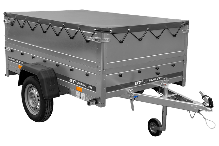 Lehký přívěs 200x125 UNITRAILER GARDEN 201 KIPP s bočnicemi BIS, rámem H-0 a šedou plachtou
