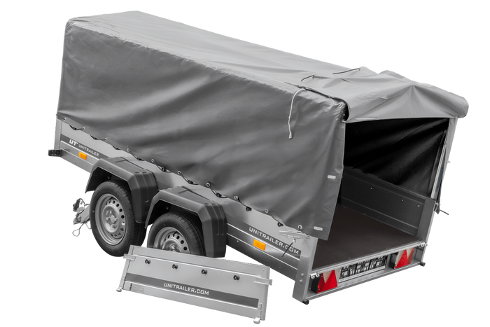 Dvounápravový přívěs 264x125 UNITRAILER GARDEN 264/2 KIPP s rámem H-800 a šedou plachtou