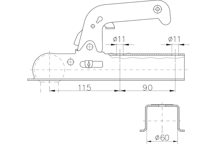 Tažný kloub WINTERHOFF WW8-G pro přívěs 800 kg se čtvercovou ojí 60 mm