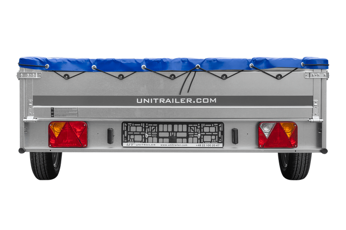 Jednonápravový přívěs na pružinách 264x150 UNITRAILER GARDEN 265/R KIPP s rámem H-0 a modrým krytem