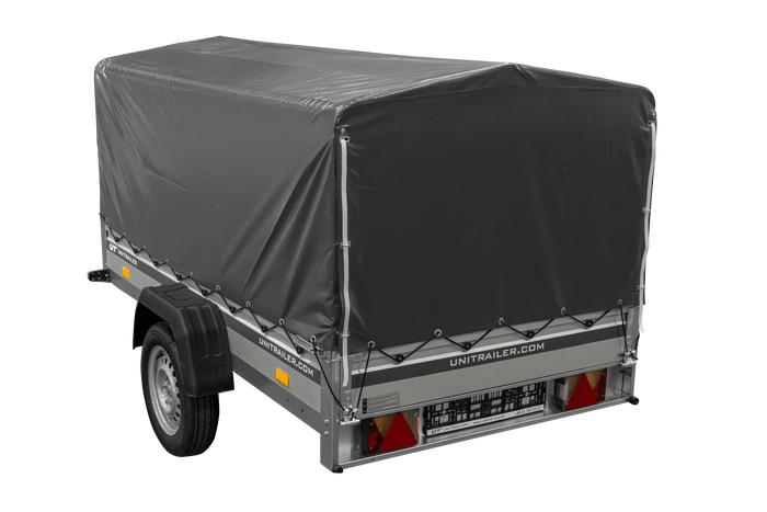 Jednonápravový přívěs s hliníkovými bočnicemi 230x125 Unitrailer Garden 230 KIPP ALU s rámem H-800 a šedým krytem