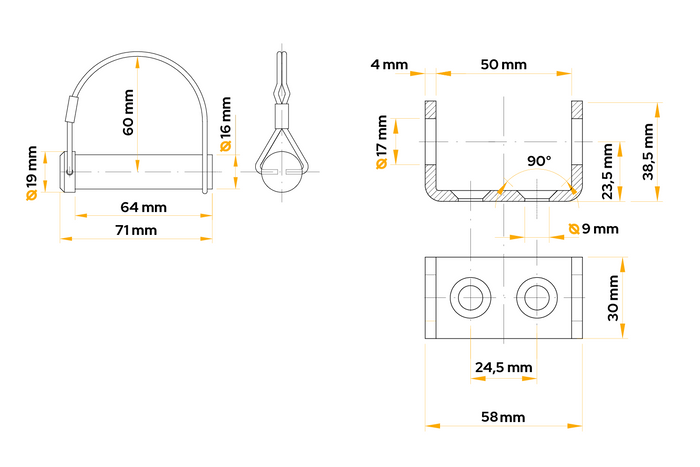 Držák bočního pantu se zámkem WINTERHOFF BSCHG 10-17-B+BSCHG 10-17-B montáž na bok přívěsu