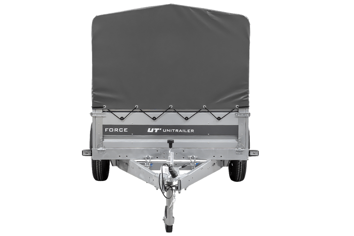 Přívěs pro auto 264x125 UNITRAILER FORCE 264 KIPP s rámem H-800 a šedou plachtou